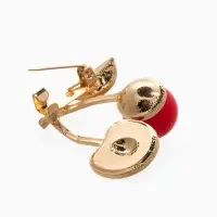 Брошь "Вишня с косточкой", цвет красно-зелёный в золоте