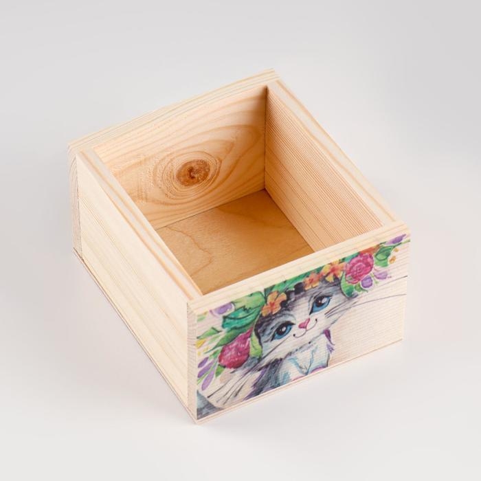 Кашпо деревянное Кашпо деревянное "Котик" 14,5×12,5×8,5 см