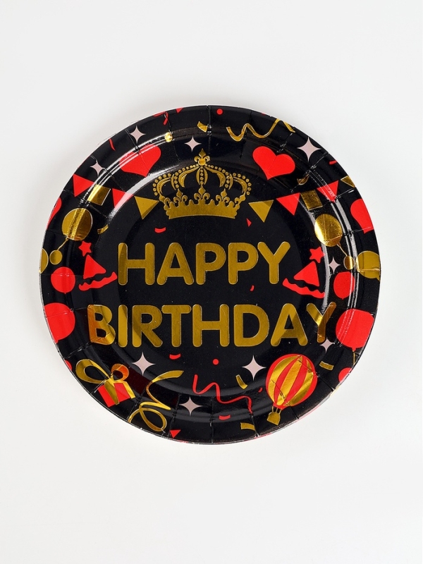 Набор бумажной посуды "С днём рождения", набор 12 шт., цвет чёрный