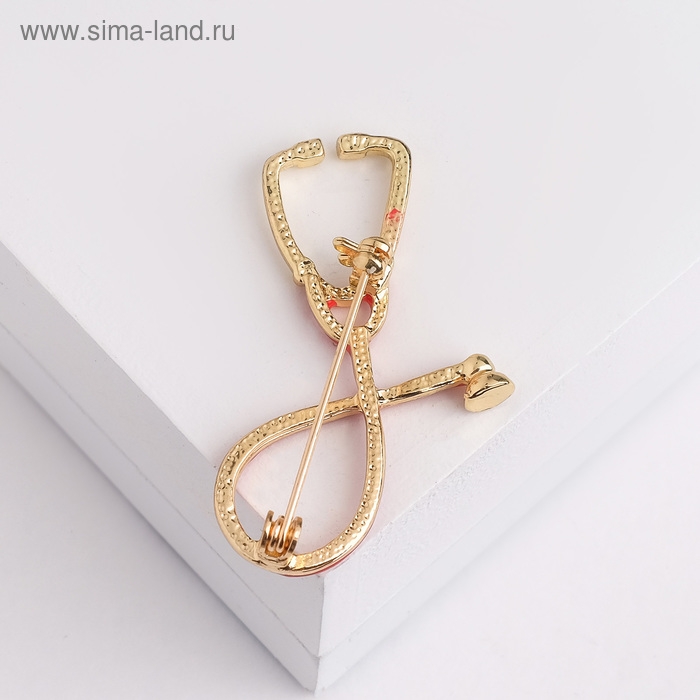 Брошь &laquo;Стетоскоп&raquo;, цвет красный в золоте