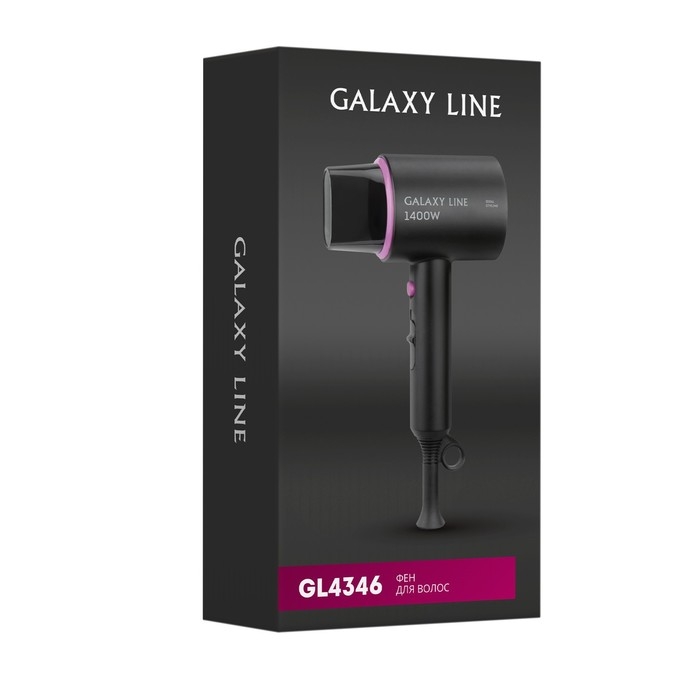 Фен Galaxy LINE GL 4346, 1400 Вт, 2 скорости, 3 температурных режима, концентратор, чёрный
