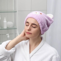 Чалма для сушки волос Доляна &laquo;Медвежонок&raquo;, микрофибра, цвет розовый