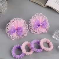 Резинка для волос &laquo;Кружево&raquo;, банты, набор 6 шт., розово-сиреневая
