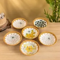 Тарелка керамическая с ротангом 18х18х3,7 см, МИКС