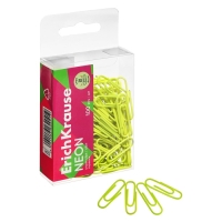 Скрепки канцелярские 28 мм, 100 штук, ErichKrause Neon, цветные с виниловым покрытием, пластиковая коробка, жёлтые Скрепки канцелярские 28 мм, 100 штук, ErichKrause Neon, цветные с виниловым покрытием, пластиковая коробка, жёлтые