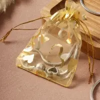 Набор мешочков подарочных 100шт.  "Сердечки", 7*9 см, цвет золотой (1195304)