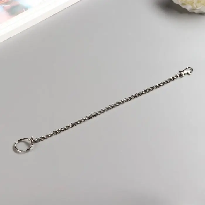 Цепочка д/ключей с карабином на кольце, серебристая 0,7х34,5 см