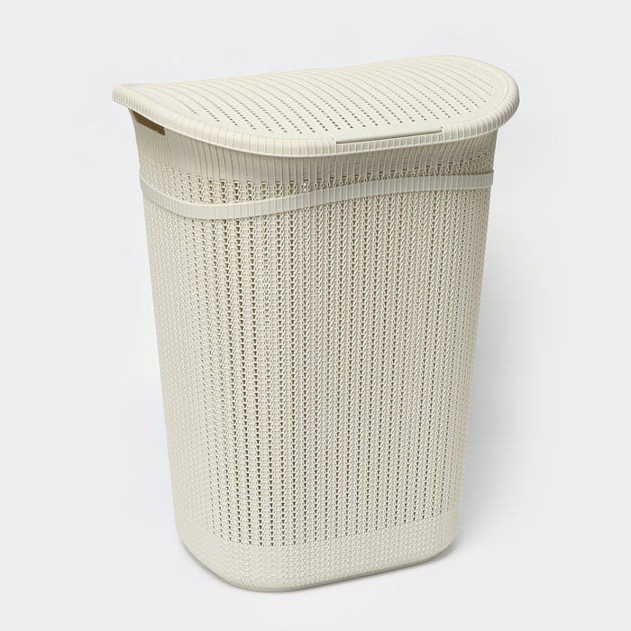 Корзина бельевая с крышкой &laquo;Вязание&raquo;, 55 л, 45&times;36&times;57 см, цвет белый ротанг