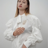 Брошь "Цветок" с жемчугом, цвет белый в золоте