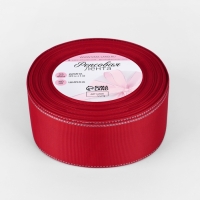 Лента репсовая 40мм*25&plusmn;1ярд(23м&plusmn;1м) серебряные нити №026 красный АУ