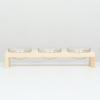 Подставка тройная с мисками из прозрачного стекла 45 х 14,5 см х 6,5 см 3х250 мл