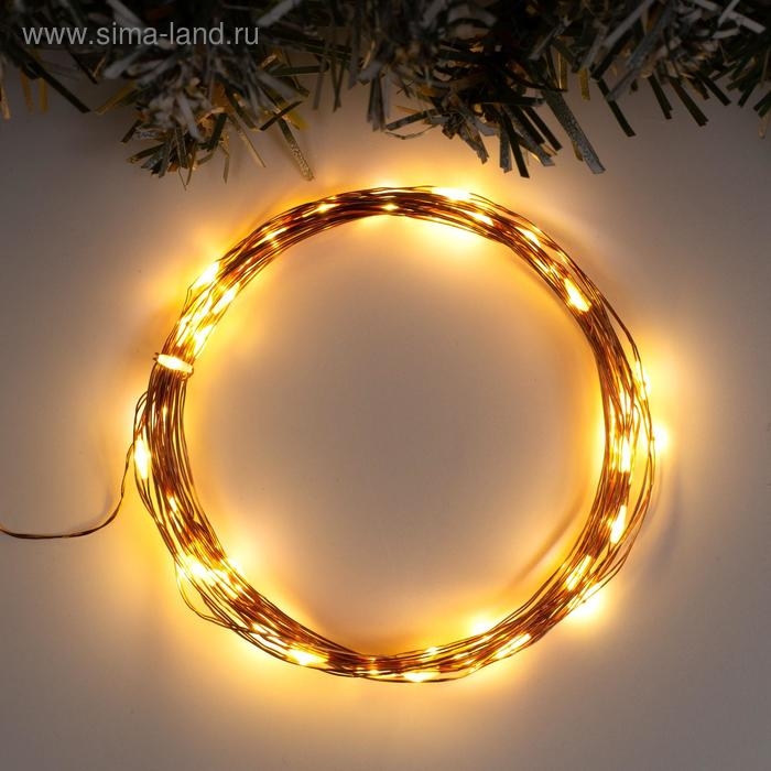 Гирлянда «Нить» 5 м роса, IP20, медная нить, 50 LED, свечение тёплое белое, USB Гирлянда «Нить» 5 м роса, IP20, медная нить, 50 LED, свечение тёплое белое, USB