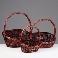 Набор плетеных корзин, 3 шт, 38х30х9/17, 25х20х7/12 см, темный, ива
