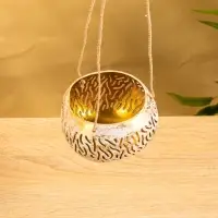 Подсвечник подвесной из кокоса, 9-12 см, золотисто-белый