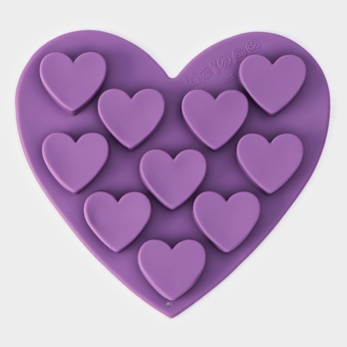 Форма для конфет и шоколада Доляна &laquo;Сердечки&raquo;, силикон, 15&times;14.5&times;1.5 см, 10 ячеек, МИКС
