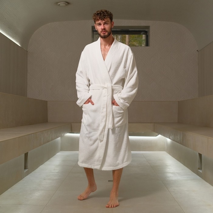 Халат махровый Экономь и Я, мужской размер 52-54 цвет белый, 100% хлопок с AIRO, 320 г/м2 Халат махровый Экономь и Я, мужской размер 52-54 цвет белый, 100% хлопок с AIRO, 320 г/м2