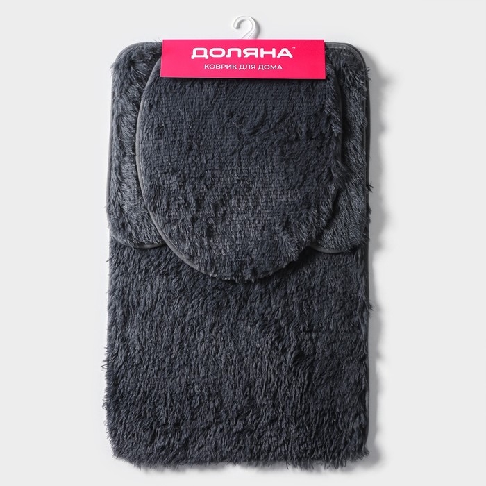 Набор ковриков для ванной и туалета Доляна &laquo;Пушистик&raquo;, 3 шт., 40&times;44, 40&times;50, 50&times;80 см, серый
