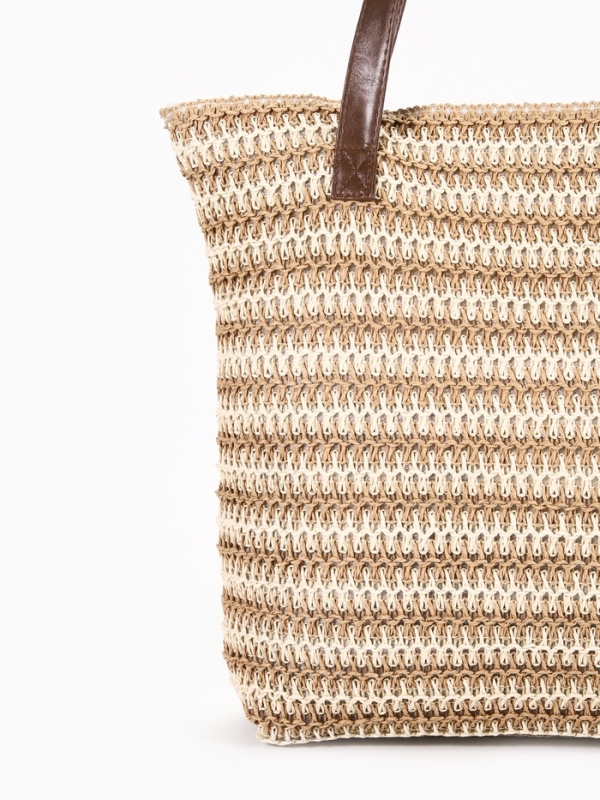 Сумка пляжная Полосы, 45*12*38, отд на молнии, подкладка, беж/коричневый Сумка пляжная Полосы, 45*12*38, отд на молнии, подкладка, беж/коричневый