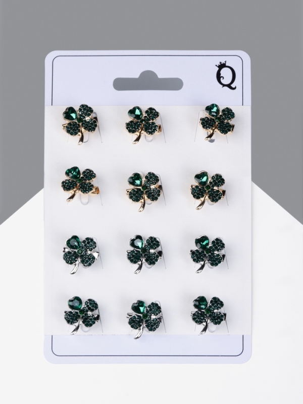 Брошь &laquo;Клевер&raquo; кошачий глаз, МИКС(неделимая фасовка 12 шт., цена за шт.)