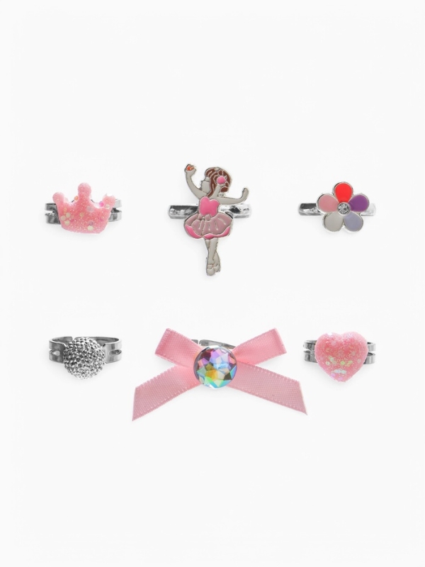 Кольца детские "Выбражулька" набор 6шт,балерина ассорти форма, цвет МИКС, б-р