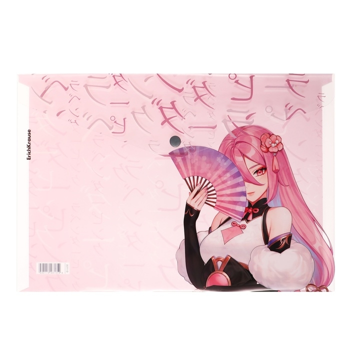 Папка-конверт на кнопке А4, 160 мкм, ErichKrause "Manga Girls", полупрозрачная, глянцевая, микс
