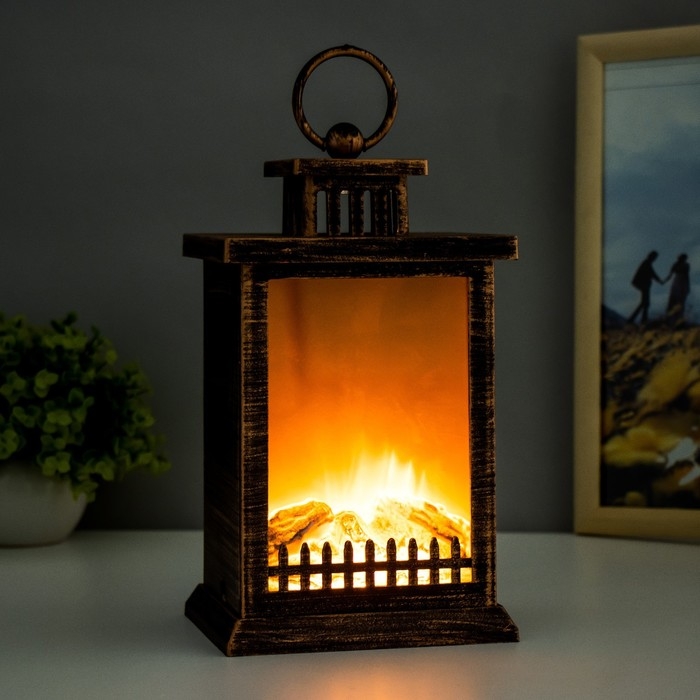 Ночник "Камин" LED от батареек 3хАА USB черный с медной патиной 12х14,5х26,5 см