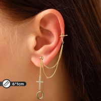 Серьга &laquo;Кафф&raquo; два креста с кругом, цвет белый в золоте