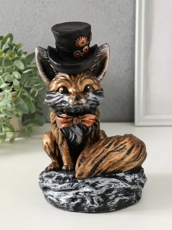 Копилка "Лиса в шляпе" 24х15 см, бронза с серебром