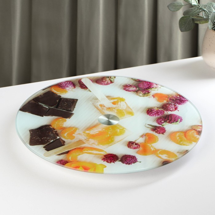 Подставка стеклянная для торта вращающаяся Доляна &laquo;Фруктовый лёд&raquo;, d=32 см ㅤ