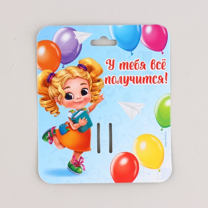 Бант для волос белый школьный &laquo;У тебя все получится&raquo; на заколке,11 х 13 см