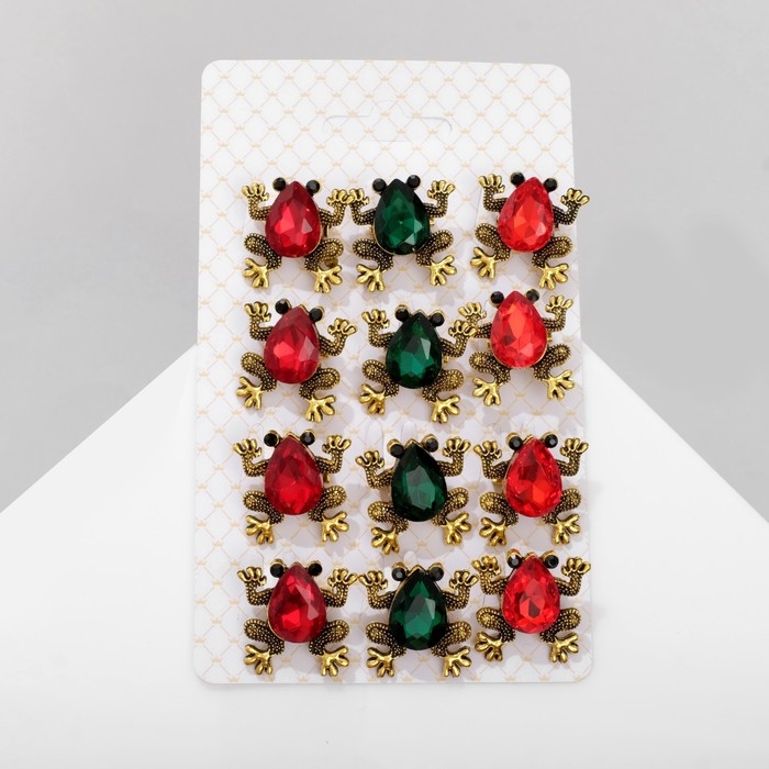 Брошь &laquo;Лягушка&raquo; стекло, цвет МИКС (неделимая фасовка 12 шт., цена за шт.)