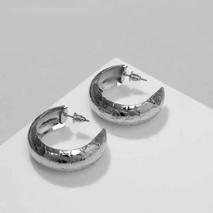 Серьги металл &laquo;Выпуклые&raquo; широкие, цвет серебро