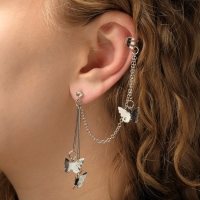 Серьга &laquo;Кафф&raquo; бабочка, цвет серебро