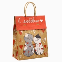 Пакет с клапаном &laquo;С любовью&raquo;, сердца, крафт, глиттер, 19,5 &times; 10 &times; 25.2 см