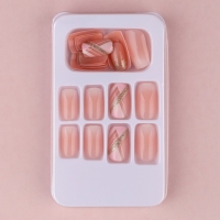 Накладные ногти &laquo;Геометрия&raquo;, 24 шт, клеевые пластины, форма квадрат, цвет розовый/золостистый