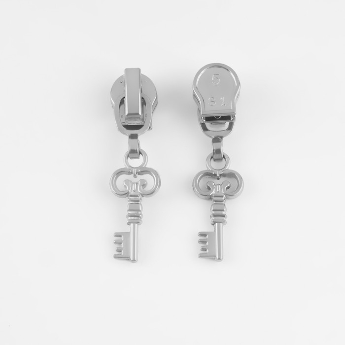 Бегунок автоматический для молнии &laquo;Спираль&raquo;, №5, декоративный &laquo;Ключ&raquo;, 10 шт, цвет никель