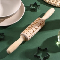 Скалка новогодняя Доляна, фигурная, 30&times;4 см, рабочая часть 11,5 см, вращающаяся