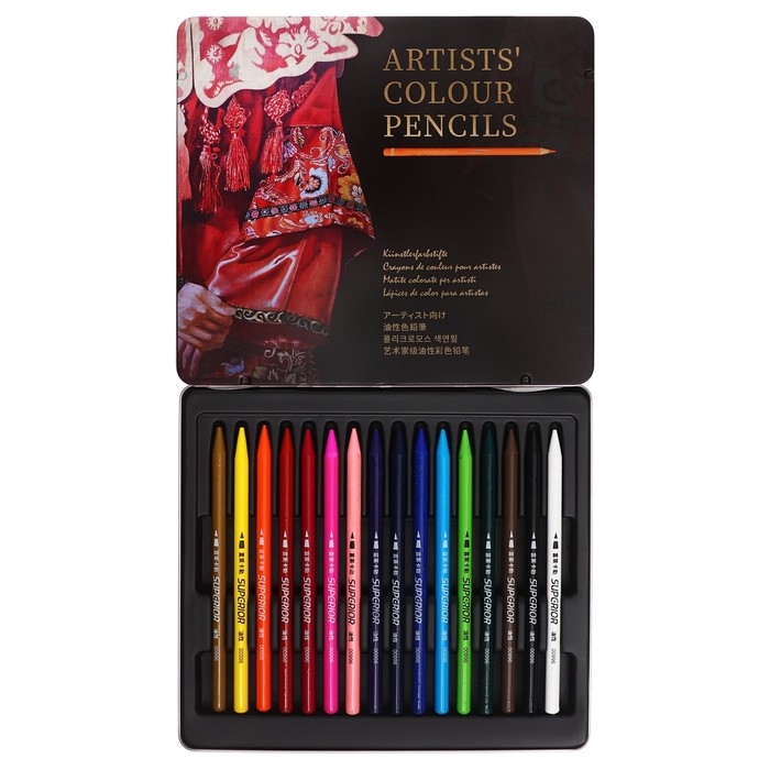 Карандаши цельнографитные, в металлической коробке, 16 цветов Карандаши цельнографитные, в металлической коробке, 16 цветов
