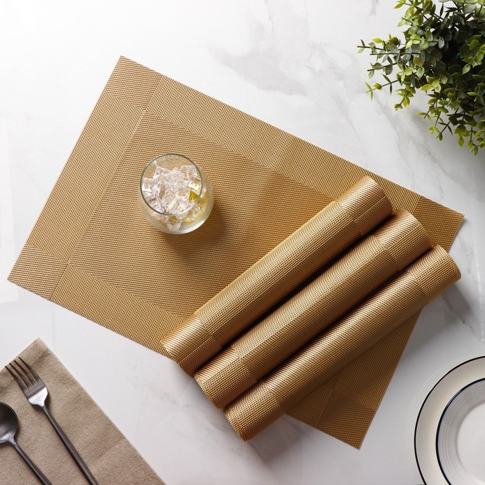 Салфетки сервировочные на стол Доляна &laquo;Шахматы&raquo;, 45&times;30 см, 4 шт, цвет карамельный