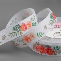 Лента репсовая «Пионы», 25 мм, 23 ± 1 м, цвет белый Лента репсовая «Пионы», 25 мм, 23 ± 1 м, цвет белый