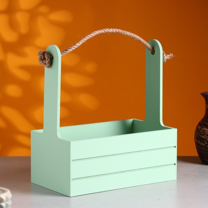 Кашпо деревянное 25.5&times;15&times;30 см "Аром", ручка канат, Оливковый