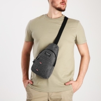 Сумка-слинг мужская из текстиля, отверстие для наушников, цвет серый Сумка-слинг мужская из текстиля, отверстие для наушников, цвет серый