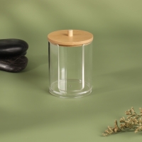 Органайзер для ватных дисков &laquo;BAMBOO&raquo;, с крышкой, 7 &times; 7 &times; 10,1 см, цвет прозрачный/коричневый