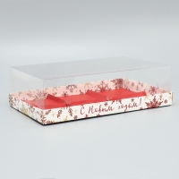 Коробка для для мусовых пирожных «С Новым годом!», снежинки, 27 х 17.8 х 6.5 см, Новый год Коробка для для мусовых пирожных «С Новым годом!», снежинки, 27 х 17.8 х 6.5 см, Новый год