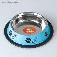 Миска с нескользящим основанием цветная с принтом, 235 мл, голубая