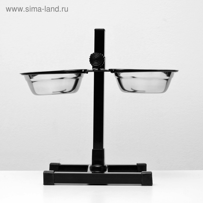 Подставка с мисками, 2 х 350 мл, высота 30 см, разборная, чёрная