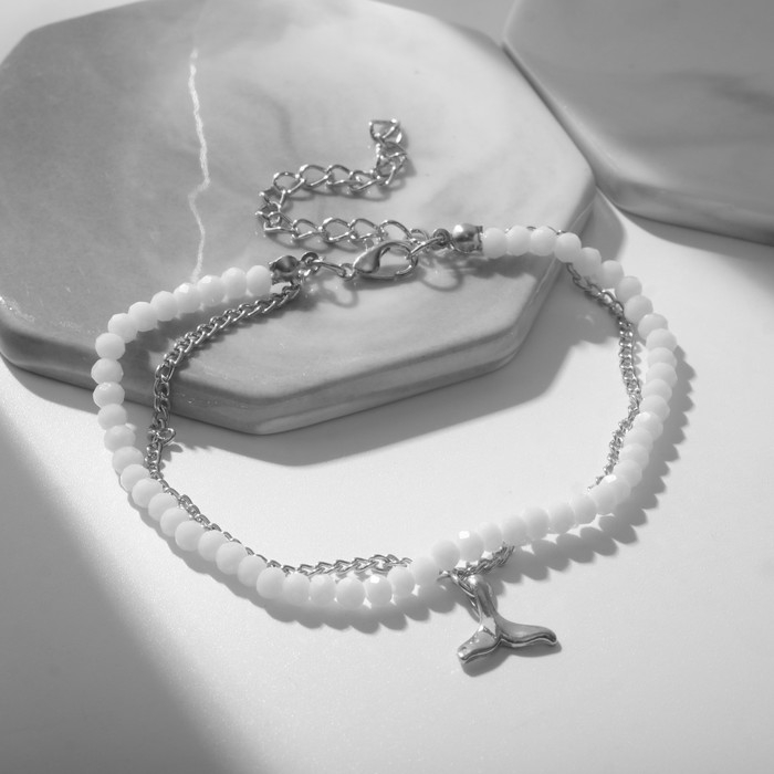 Браслет на ногу &laquo;Хвост&raquo; русалки, цвет белый в серебре, 28,5см