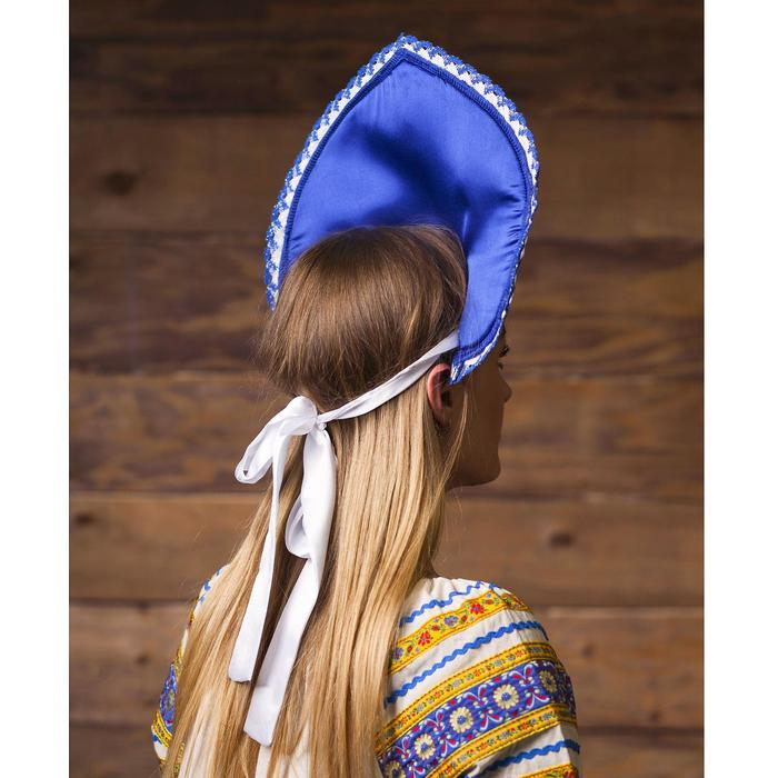 Кокошник &laquo;Птица&raquo;, атлас, цвет синий