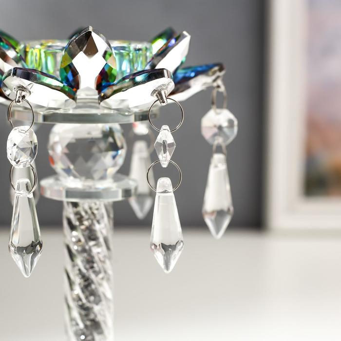 Подсвечник стекло на 1 свечу Подсвечник стекло на 1 свечу "Лотос на пьедестале" зелень голография 22,3х10,5х10,5 см