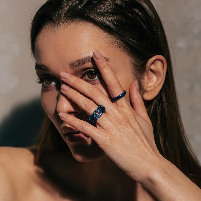 Кольцо набор 2 штуки «Кристаллы» цепь, цвет тёмно-синий, размер МИКС Кольцо набор 2 штуки «Кристаллы» цепь, цвет тёмно-синий, размер МИКС